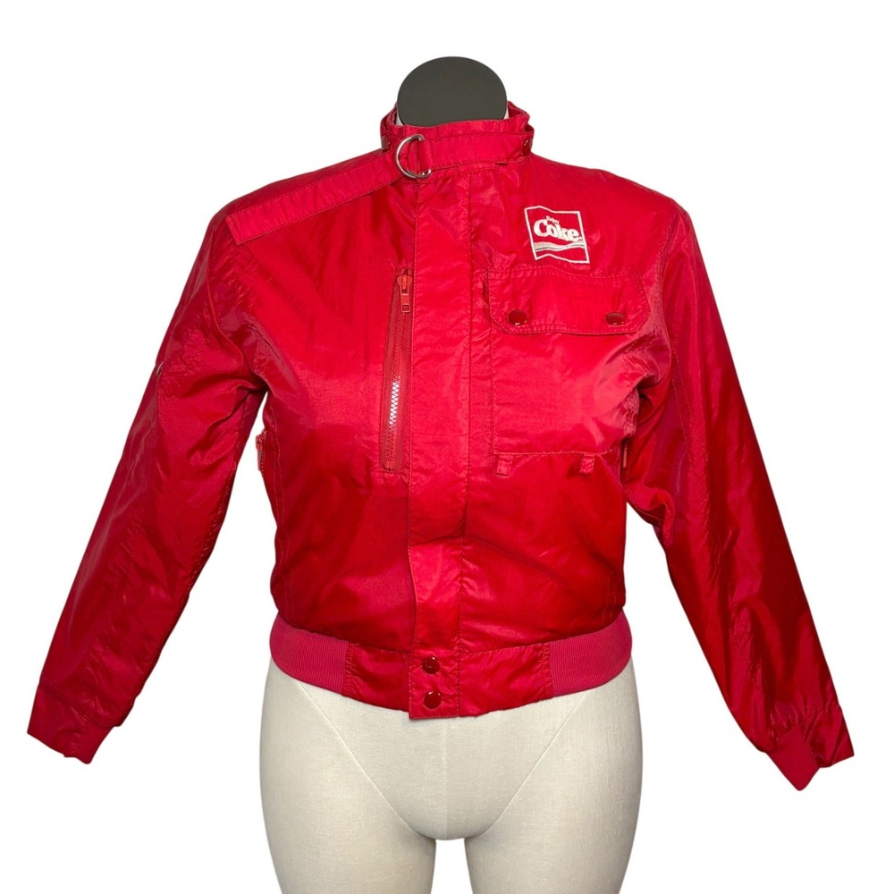 Vtg Horizon Sportswear Coca-Cola Red Nylon Racing‎ Style Bomber Jacket Womens XS